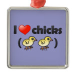 I Love Chicks (birds) Premium Square Ornament