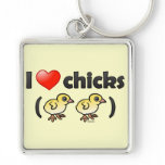 I Love Chicks (birds) Premium Square Keychain