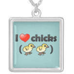 I Love Chicks (birds) Silver Plated Necklace