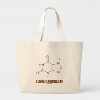 I Love Chocolate (Theobromine Chemical Molecule) Canvas Bags