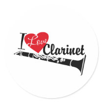 I Love Clarinet Round Stickers