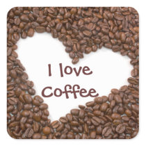 I Love Coffee Square Stickers