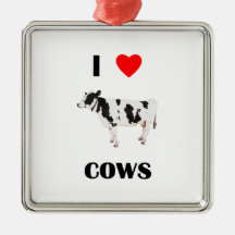 I Love Cows Christmas Ornaments