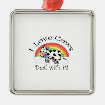 I love cows deal with it christmas tree ornament