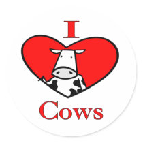 I Love Cows Red Round Sticker