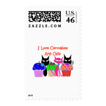 "I love cupcakes and cats"--Cupcake Lovers Gifts Postage