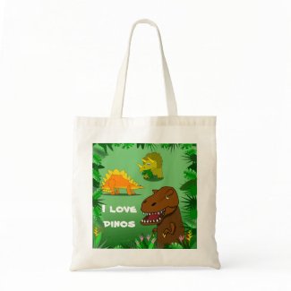I Love Dinos Cute Dinosaurs Reusable Tote Bag