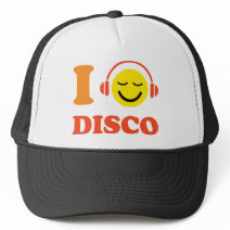 I love disco music smiley face with headphones cap