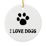 "I LOVE DOGS" Paw Print Ornament