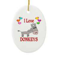 I Love Donkeys Christmas Ornaments