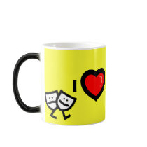 I LOVE DRAMA w/walking masks morphing mug by kidsbackporchprod I LOVE DRAMA w/walking masks morphing mug