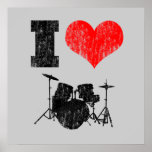 I Love Drums Distressed Poster posters