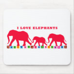 I Love Elephants (Red) Mouse Pad