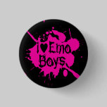 "I Love Emo Boys" Pink Paint Splatter buttons