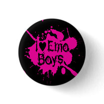 "I Love Emo Boys" Pink Paint Splatter buttons by Artamatik "I Love Emo Boys" Pink Paint Splatter buttons