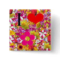 I Love Flowers buttons