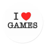 I Love Games Round Sticker