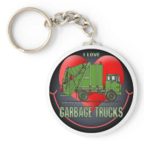 I Love Garbage Trucks Green Key Chain