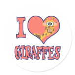 I Love giraffes Round Stickers