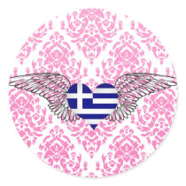 I Love Greece -wings Round Sticker