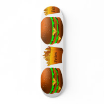 I love hamburgers and fries, skate board