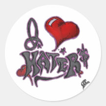 i love haters pink round stickers