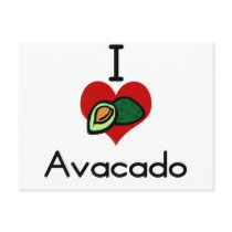 I love-heart avacado postcards