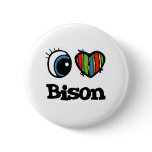 I Love (Heart) Bison Pinback Buttons