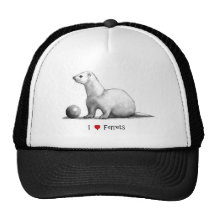 I Love (Heart) Ferrets: Pencil Drawing Mesh Hat