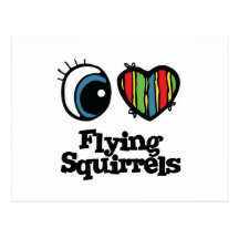 I Love (Heart) Flying squirrels Post Cards