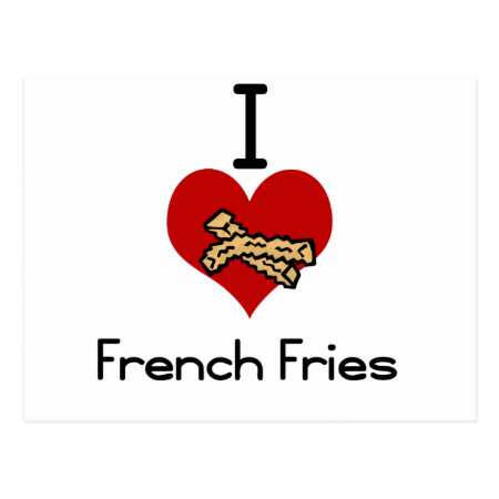 I love-heart french fries postcards