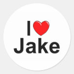 I Love (Heart) Jake Round Stickers
