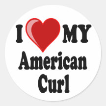 I Love (Heart) My American Curl Cat Round Stickers