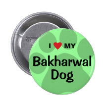 I Love (Heart) My Bakharwal Dog Paw Print Buttons