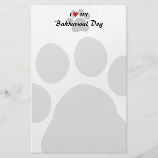 I Love (Heart) My Bakharwal Dog Paw Print Custom Stationery