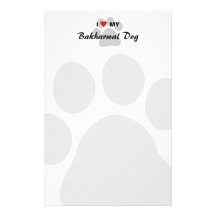 I Love (Heart) My Bakharwal Dog Paw Print Custom Stationery