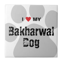 I Love (Heart) My Bakharwal Dog Paw Print Tiles