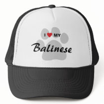 I Love (Heart) My Balinese Pawprint Trucker Hat