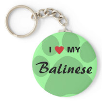 I Love (Heart) My Balinese Pawprint Keychain