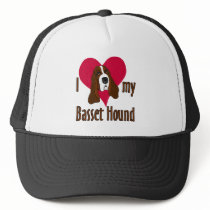 I Love [heart] my Basset Hound hats