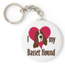 I Love [heart] my Basset Hound keychains