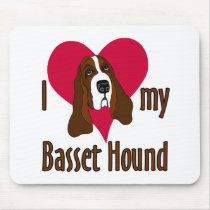 I Love [heart] my Basset Hound mousepads