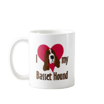 I Love [heart] my Basset Hound mugs