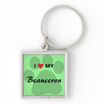 I Love (Heart) My Beauceron Paw Print Keychain