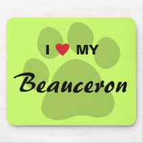 I Love (Heart) My Beauceron Paw Print Mousepad