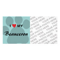 I Love (Heart) My Beauceron Paw Print Custom Photo Card