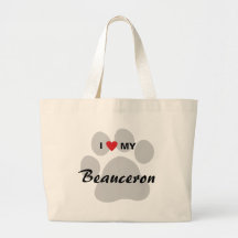 I Love (Heart) My Beauceron Paw Print Tote Bags