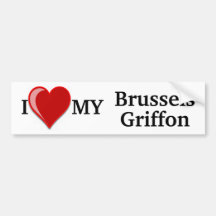 I Love (Heart) My Brussels Griffon Dog Sticker Bumper Sticker