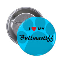 I Love (Heart) My Bullmastiff Pawprint Pinback Button