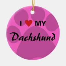 I Love (Heart) My Dachshund Pawprint Christmas Tree Ornaments